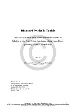 Islam and Politics in Tunisia