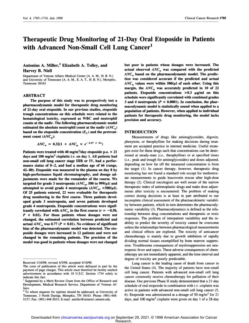 Therapeutic Drug Monitoring of 21-Day Oral Etoposide in Patients with Advanced Non-Small Cell Lung Cancer’