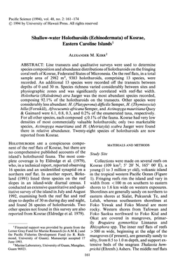 Echinodermata) of Kosrae, Eastern Caroline Islands 1