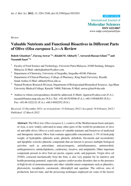 Valuable Nutrients and Functional Bioactives in Different Parts of Olive ( Olea Europaea L.)—A Review