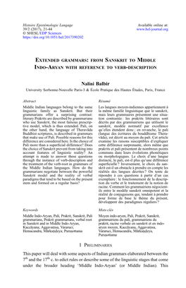 From Sanskrit to Middle Indo-Aryan with Reference to Verb-Description