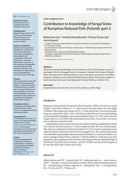 Contribution to Knowledge of Fungal Biota of Kampinos National Park (Poland): Part 3
