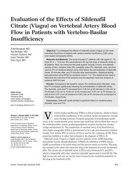 Viagra) on Vertebral Artery Blood Flow in Patients with Vertebro-Basilar Insufficiency