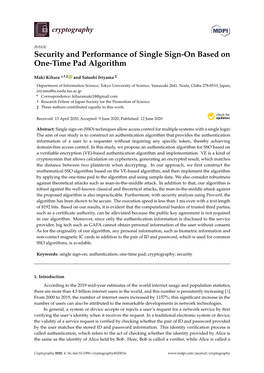 Security and Performance of Single Sign-On Based on One-Time Pad Algorithm