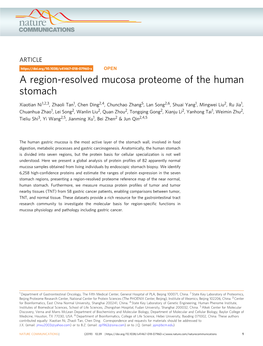 A Region-Resolved Mucosa Proteome of the Human Stomach