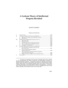 A Lockean Theory of Intellectual Property Revisited