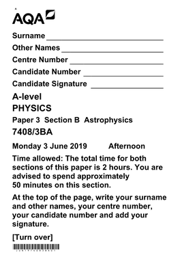 Paper 3 Section B Option a Astrophysics