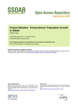 Population Growth in Sabah Frank, Sina
