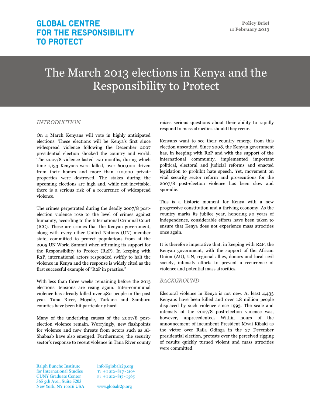 The March 2013 Elections in Kenya and the Responsibility to Protect