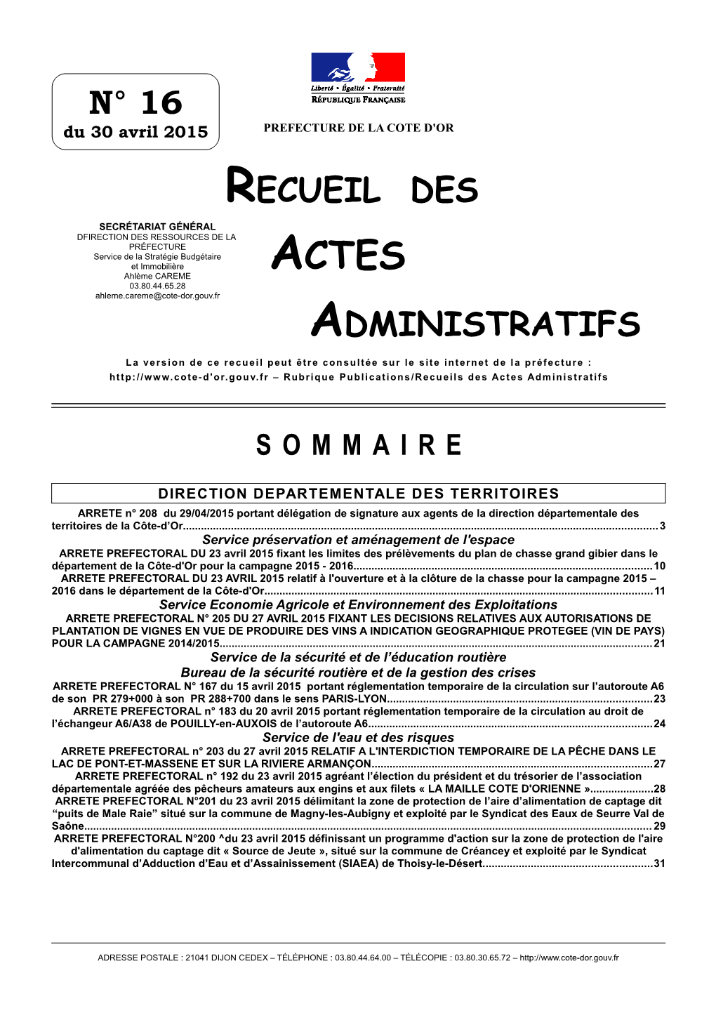 RAA N° 16 Du 30 Avril 2015