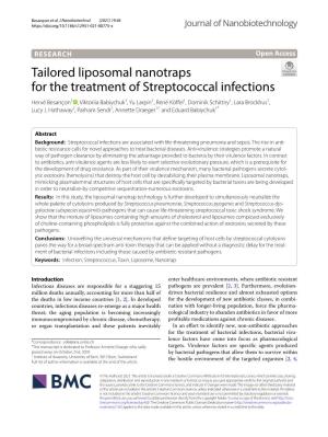 Tailored Liposomal Nanotraps for the Treatment of Streptococcal Infections