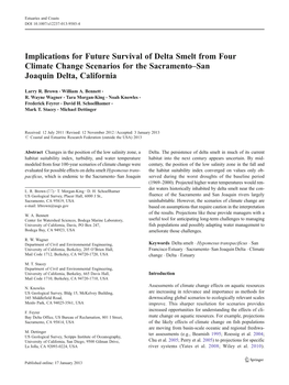 Implications for Future Survival of Delta Smelt from Four Climate Change Scenarios for the Sacramento–San Joaquin Delta, California