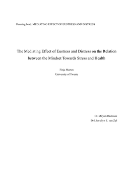 The Mediating Effect of Eustress and Distress on the Relation Between the Mindset Towards Stress and Health