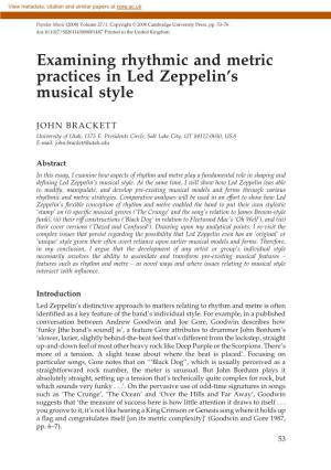 Examining Rhythmic and Metric Practices in Led Zeppelin's Musical