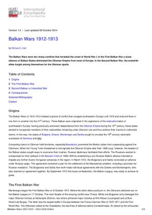 Balkan Wars 1912-1913 | International Encyclopedia of the First World