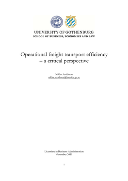 Operational Freight Transport Efficiency – a Critical Perspective