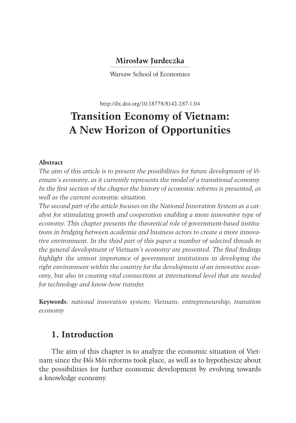 Transition Economy of Vietnam: a New Horizon of Opportunities