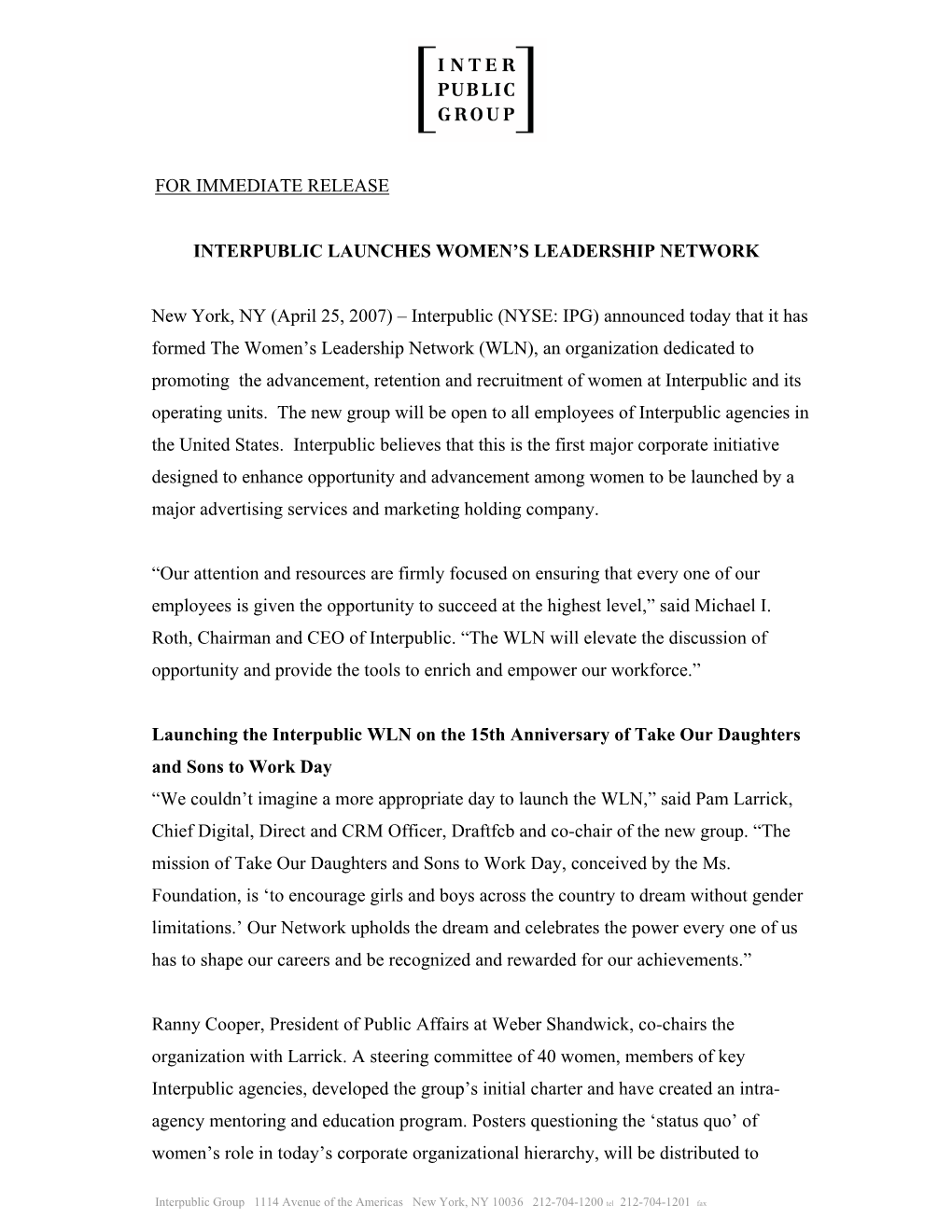 For Immediate Release Interpublic Launches