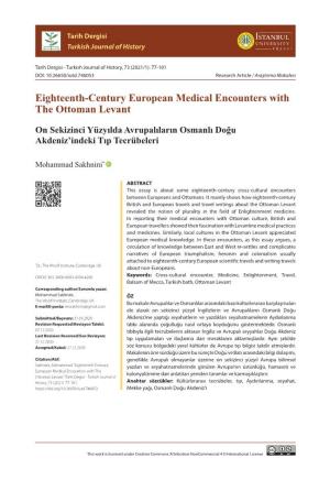 Eighteenth-Century European Medical Encounters with the Ottoman Levant