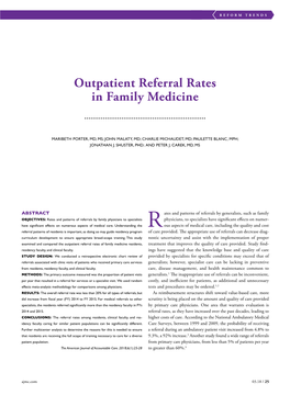 Outpatient Referral Rates in Family Medicine