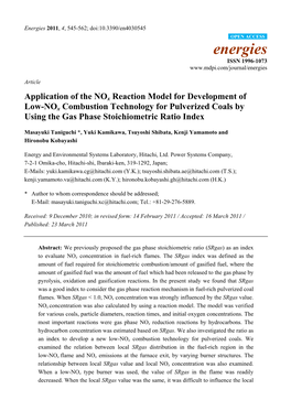 Application of the Nox Reaction Model for Development of Low-Nox Combustion Technology for Pulverized Coals by Using the Gas Phase Stoichiometric Ratio Index