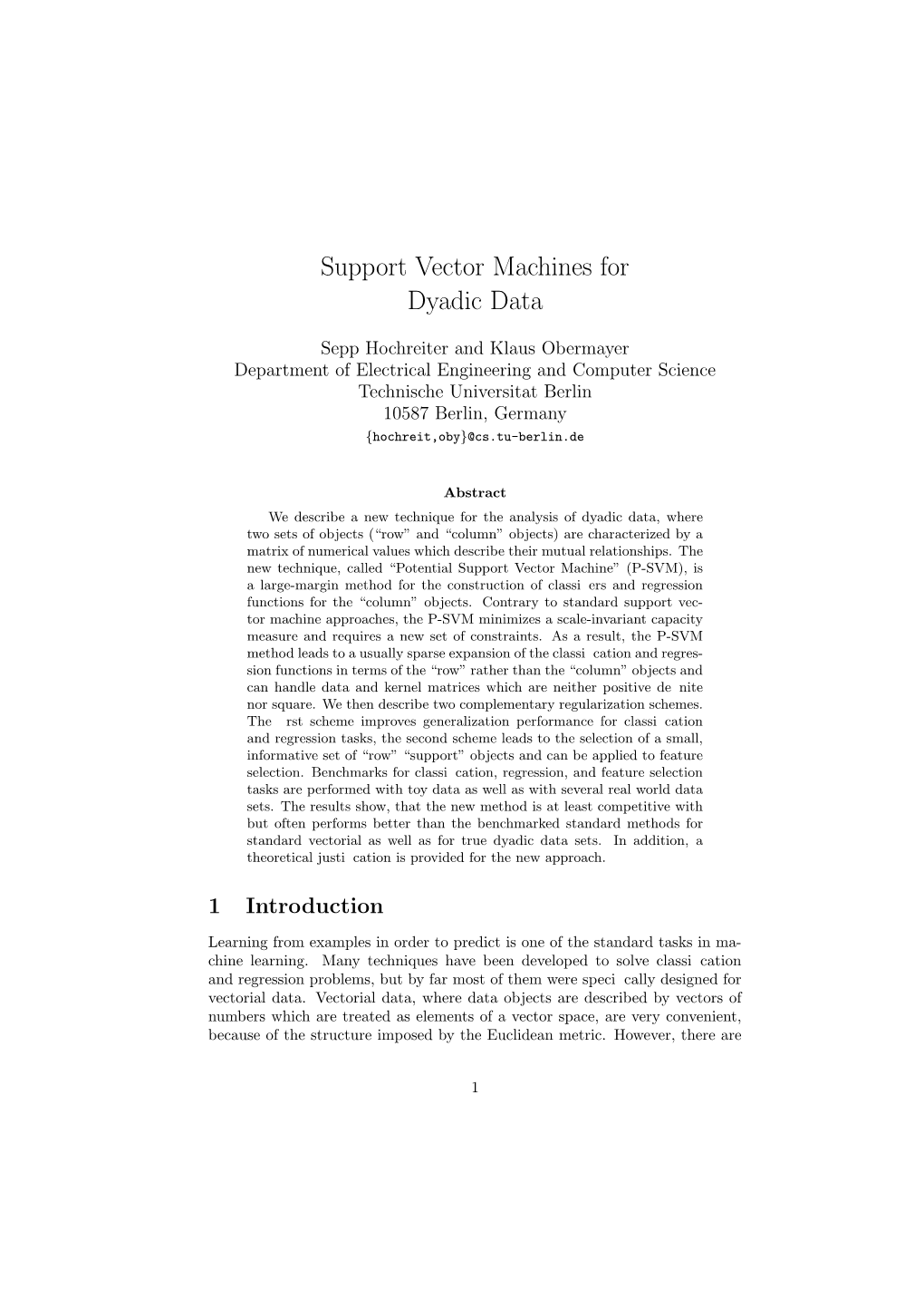 Support Vector Machines for Dyadic Data