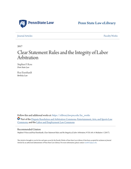 Clear Statement Rules and the Integrity of Labor Arbitration Stephen F