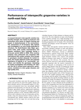 Performance of Interspecific Grapevine Varieties in North-East Italy