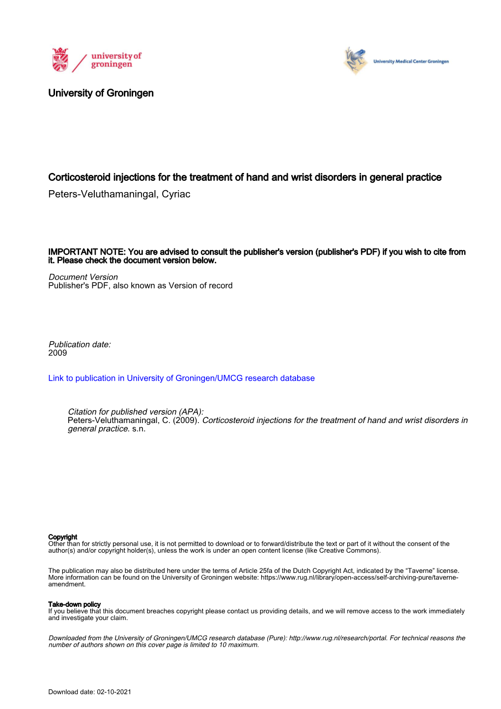 Chapter 3 Corticosteroid Injection for De Quervain's Tenosynovitis