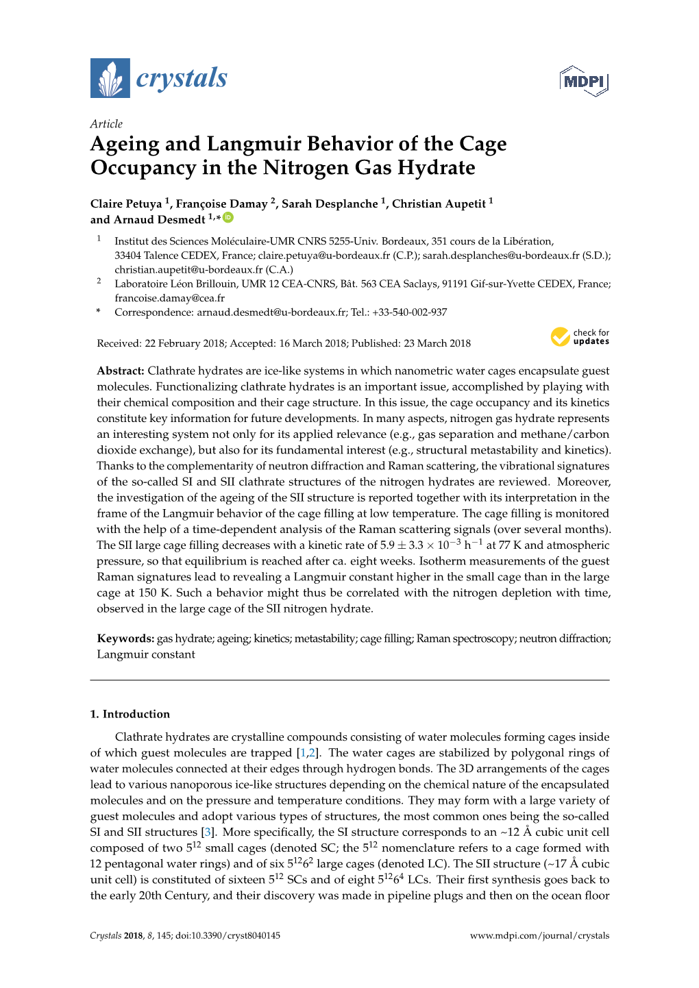 Ageing and Langmuir Behavior of the Cage Occupancy in the Nitrogen Gas Hydrate