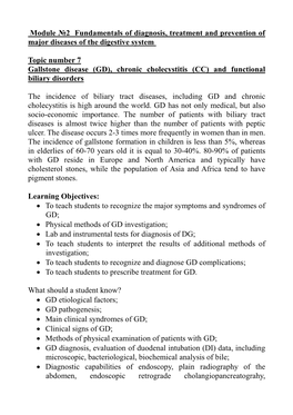 Gallstone Disease (GD), Chronic Cholecystitis (CC) and Functional Biliary Disorders