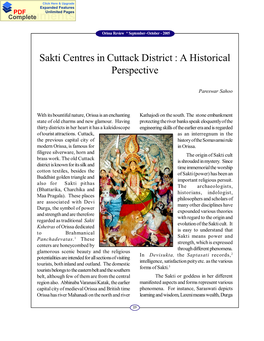 Sakti Centres in Cuttack District : a Historical Perspective