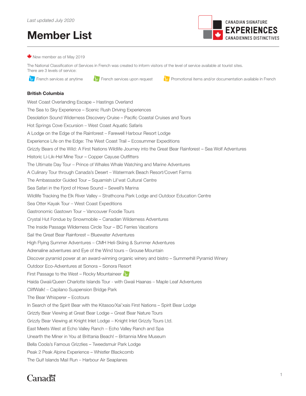 Canadian Signature Experiences Member List