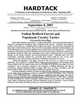 HARDTACK a Publication of the Indianapolis Civil War Round Table – September 2003 ______