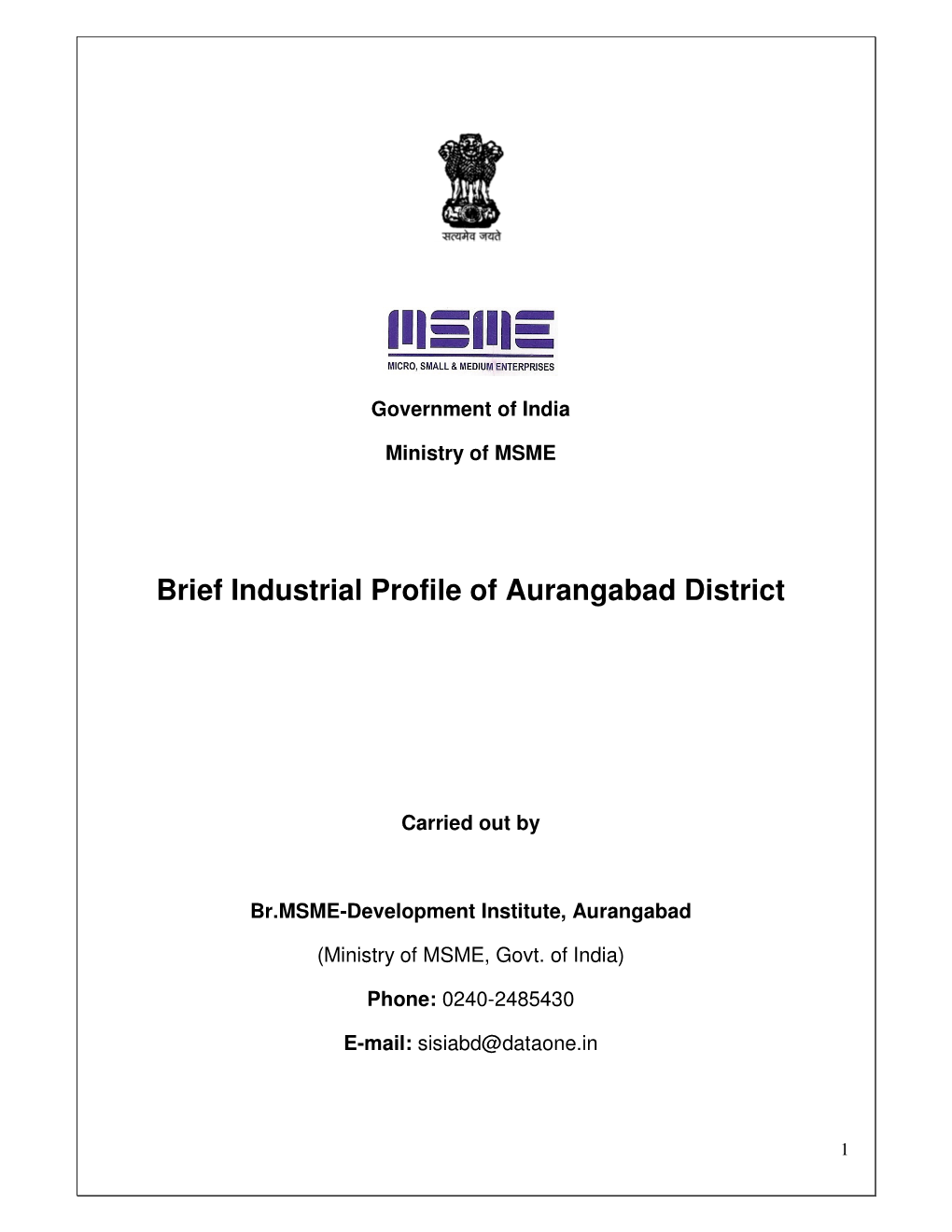 Brief Industrial Profile of Aurangabad District