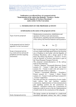 Notification to an Affected Party of a Proposed Activity "Modernization of the Railway Line Radomir