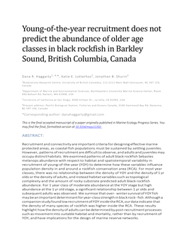 Young-Of-The-Year Recruitment Does Not Predict the Abundance of Older Age Classes in Black Rockfish in Barkley Sound, British Columbia, Canada