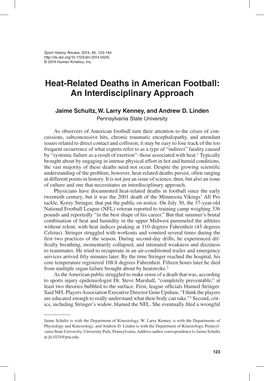 Heat-Related Deaths in American Football: an Interdisciplinary Approach