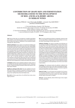 Contribution of Grape Skin and Fermentation Microorganisms to the Development of Red- and Black-Berry Aroma in Merlot Wines