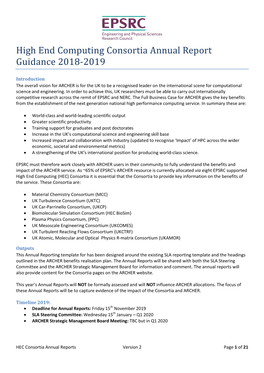 High End Computing Consortia Annual Report Guidance 2018-2019