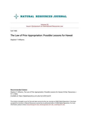 The Law of Prior Appropriation: Possible Lessons for Hawaii