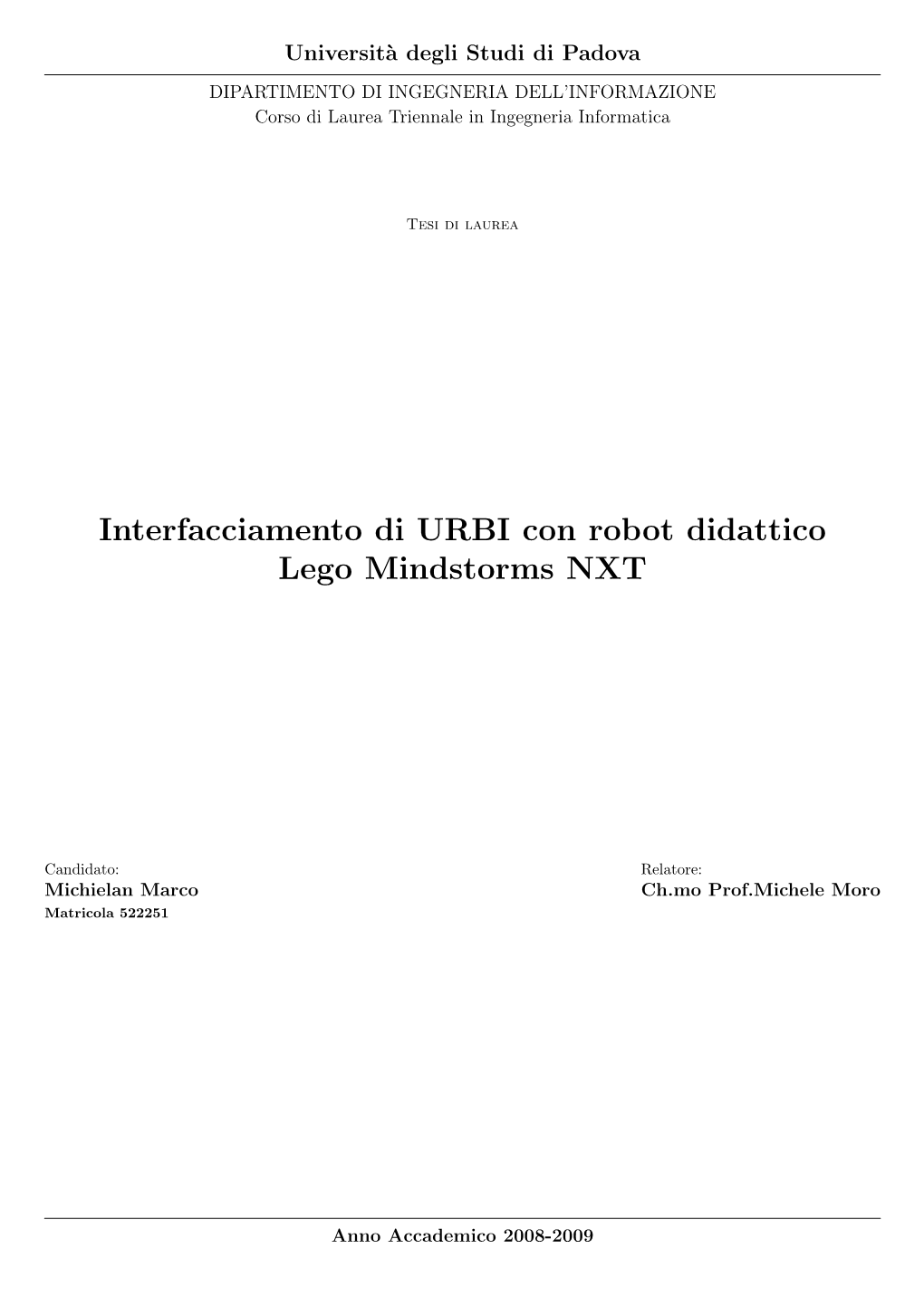 Interfacciamento Di URBI Con Robot Didattico Lego Mindstorms NXT
