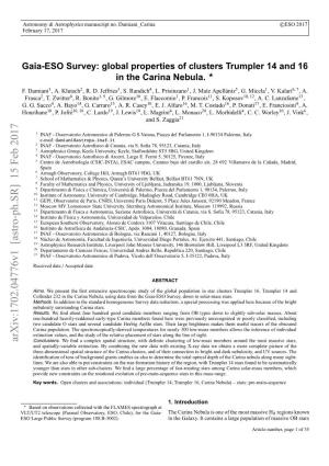 Gaia-ESO Survey: Global Properties of Clusters Trumpler 14 and 16 in the Carina Nebula