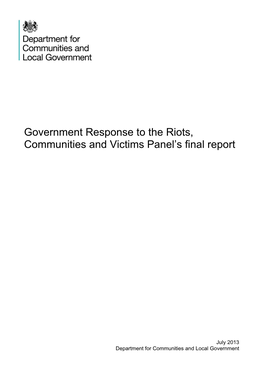Government Response to the Riots, Communities and Victims Panel's