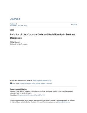 Imitation of Life: Corporate Order and Racial Identity in the Great Depression