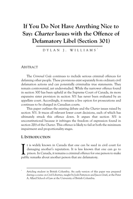 Charter Issues with the Offence of Defamatory Libel (Section 301)
