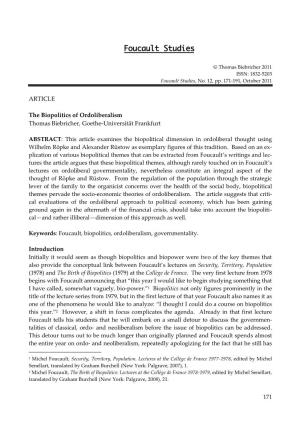 ARTICLE the Biopolitics of Ordoliberalism