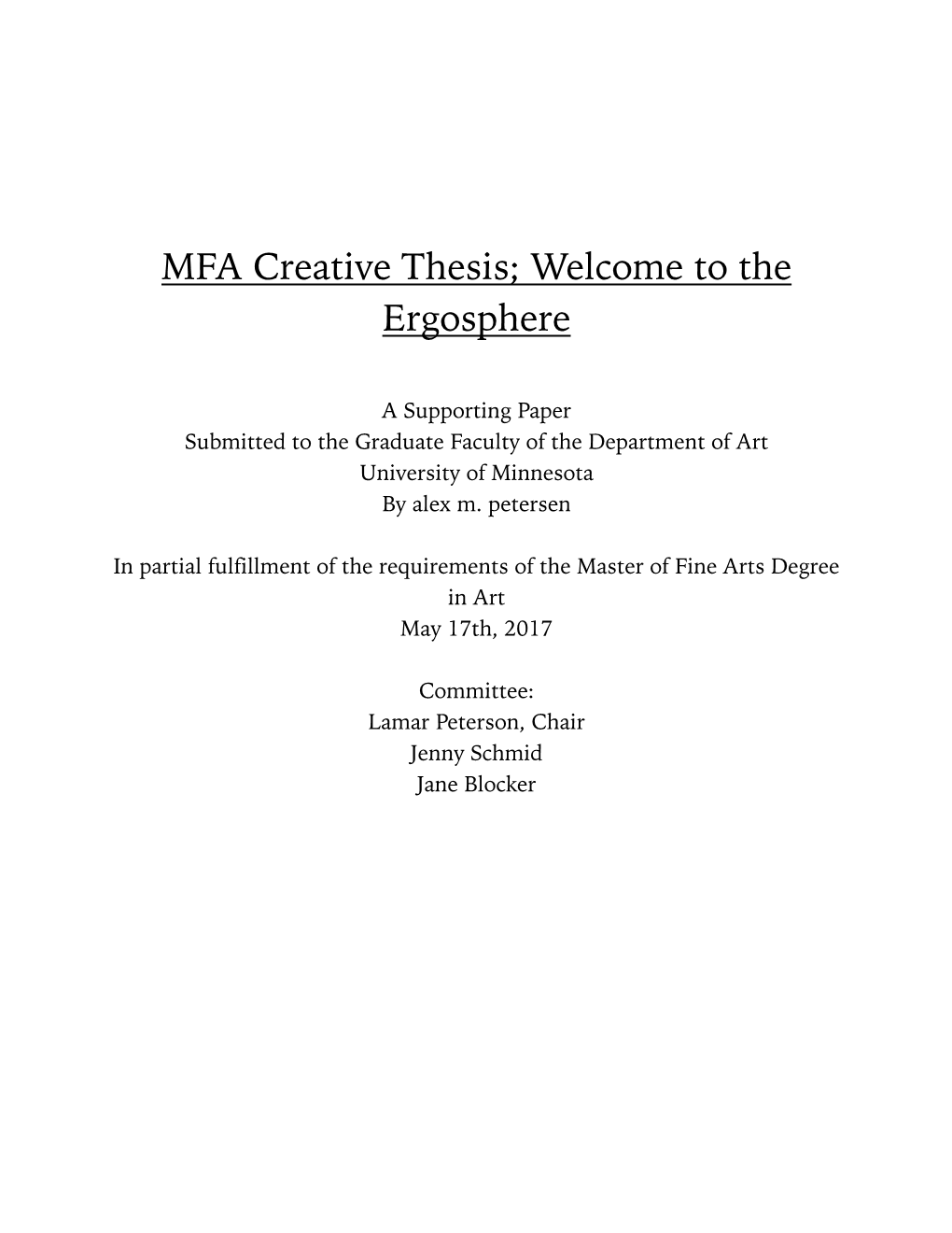 MFA Creative Thesis; Welcome to the Ergosphere