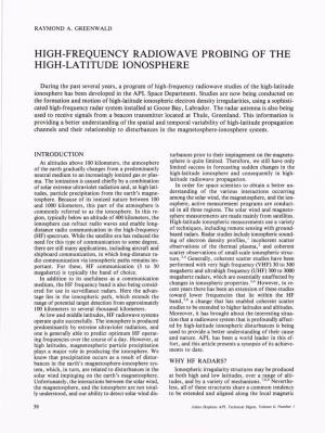 High-Frequency Radiowa Ve Probing of the High-Latitude Ionosphere