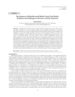 Development of Rainfall-Runoff Model Using Tank Model: Problems and Challenges in Province of Aceh, Indonesia